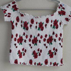 Hollister Red rose off the shoulder crop-top